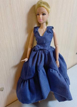 Одяг для ляльки дівчинки barbie, синє плаття 3