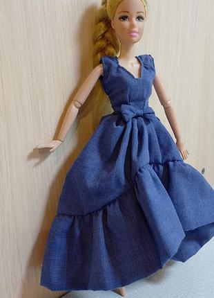 Одяг для ляльки дівчинки barbie, синє плаття 4