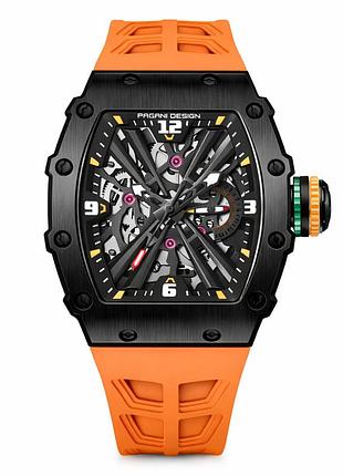 Чоловічий годинник pagani design pd-1738 black-orange спортивний кварцовий годинник з сапфіровим склом