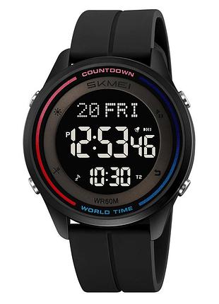 Спортивные мужские часы skmei 2412pbk черные электронные с будильником и подсветкой для активного отдыха