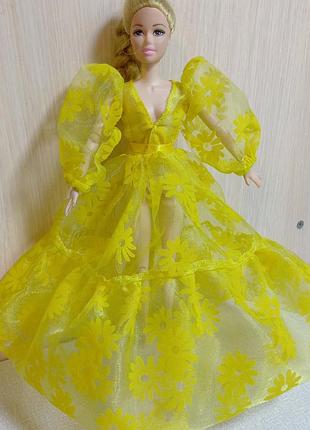 Одяг для ляльки дівчинки barbie, жовта сукня з органзи