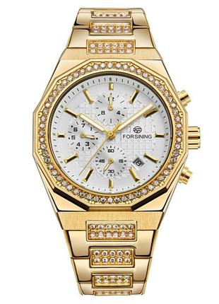 Наручные механические часы forsining 8314 gold-white steel