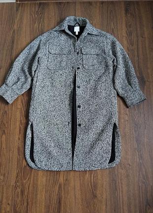 Удлиненная рубашка пальто h&amp;m / теплое рубашка твид меланж h&amp;m (размер xs/s)
