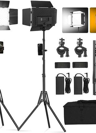 2 шт. комплект студійного освітлення soonpho s20 bi led video light 2500-6500 k 20 вт відеосвітло зі штативом, led-панелі для фото