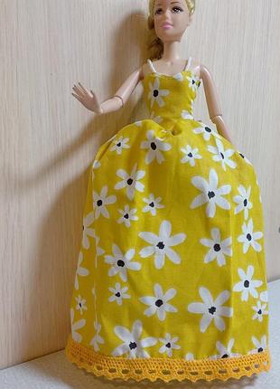 Одяг для ляльки дівчинка barbie сукня жовта з квітами