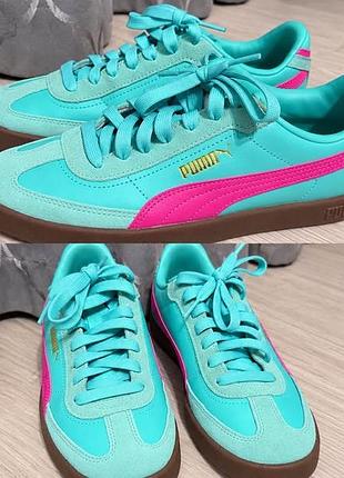 Кеди унісекс puma бірюзові з рожевими смужками