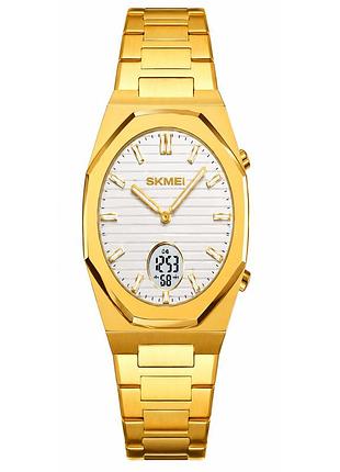 Чоловічий годинник skmei 2703gdsi gold-silver комбінований корпус 3 atm для ділових зустрічей і повсякденного використання