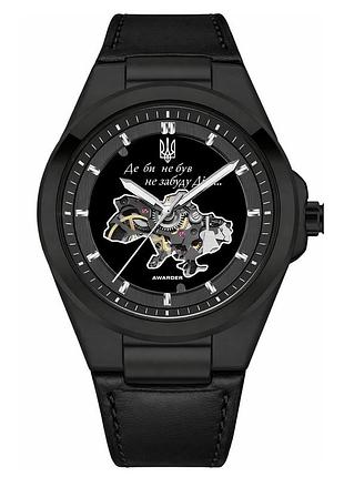 Наручные часы awarder 050 all black leather 3 atm классические мужские механические с автоподзаводом