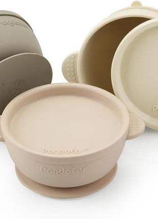 Набір із трьох силіконових мисок на присосках pandaear bowl02 силіконовий посуд для самостійного годування