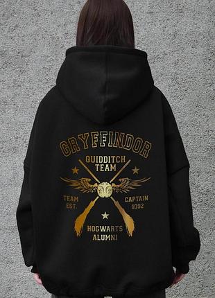 Жіноче оверсайз худі толстовка на флісі з капюшоном та принтом without gryffindor black
