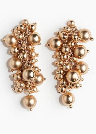 Сережки h&m золотисті об'ємні з кульками, нові
