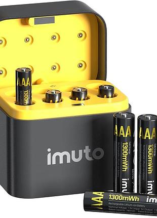 Комплект перезаряжаемых литиевых батарей ааа 1300 мач imuto tf-cd-011ce зарядка для аккумуляторных батареек+батарейки