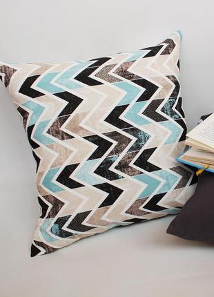 Декоративна подушка - геометрія київ, блакитна подушка, сіра подушка, подушка зигзаг київ1 фото