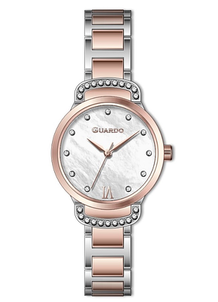 Женские часы guardo premium 012799-4 корпус розовое золото с кристаллами стальной браслет белый перламутровый циферблат