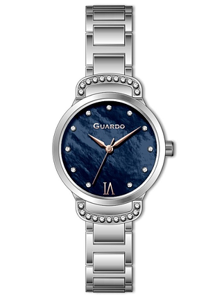 Женские часы guardo premium 012799-1 серебристый корпус с кристаллами стальной браслет синий перламутровый циферблат