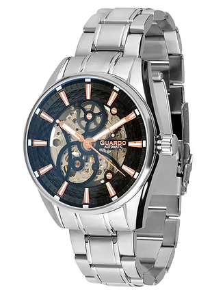 Мужские механические часы guardo legendary sa03013-3 стальной корпус водозащита 50 м чёрный скелетонированный циферблат