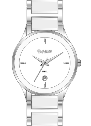 Женские часы guardo luxury collection s03001-4 стальной корпус браслет сталь и керамика белый циферблат с датой