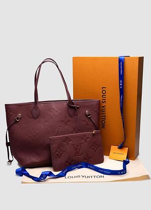 Сумка louis neverfull mm monogram vuitton empreinte burgundy 3