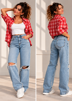 Женские джинсы h&amp;m divided wide leg, рваные колени, 34