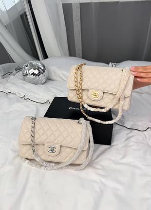 Сумка classic flap 25 cream caviar