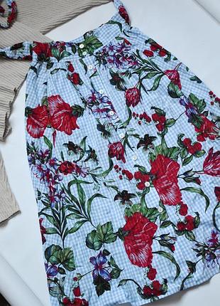 Неймовірно гарна міді спідниця в клітинку з квітами zara xs