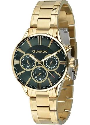 Чоловічий годинник guardo premium 012707-4 золотистий корпус сталевий браслет смарагдовий циферблат з датою