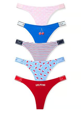 Набор 5 штук victoria's secret pink размер s трусики стринги виктория сикрет оригинал