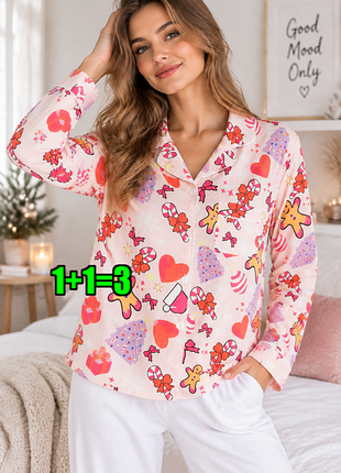 🤩1+1=3** ніжно-рожева жіноча піжамна сорочка, розмір 50 - 52