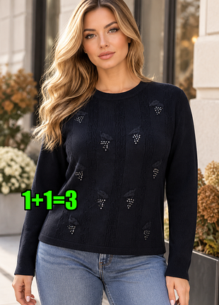 🤩1+1=3** стильный темно-синий женский свитер с пайетками lexy, размер 50 - 52