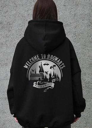 Жіноче оверсайз худі толстовка на флісі з капюшоном та принтом without welcome black
