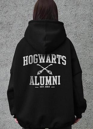 Жіноче оверсайз худі толстовка на флісі з капюшоном та принтом without alumni black
