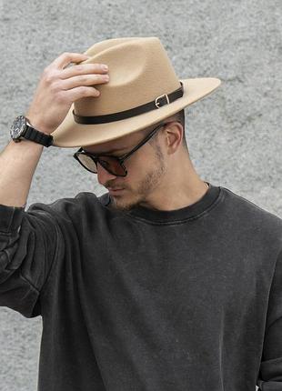 Мужской шляпа fedora с ремешком beige