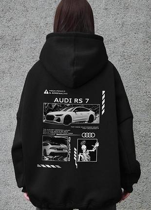 Женское оверсайз худи толстовка на флисе с капюшоном та принтом without audi rs7 black