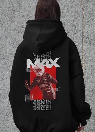 Жіноче оверсайз худі толстовка на флісі з капюшоном та принтом without max black