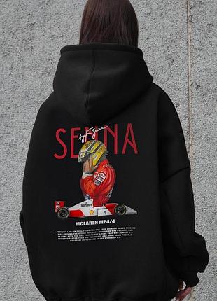 Жіноче оверсайз худі толстовка на флісі з капюшоном та принтом without senna black