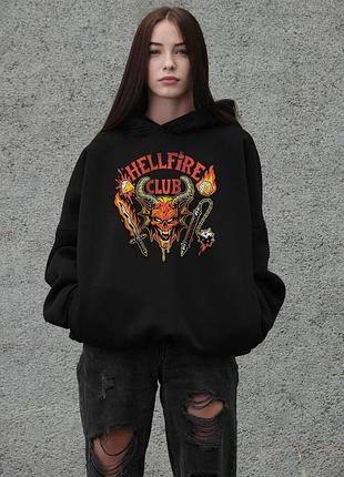 Жіноче оверсайз худі толстовка на флісі з капюшоном та принтом without hellfire club black