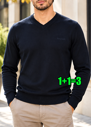 🤩1+1=3** фирменный темно-синий мужской свитер pierre cardin, размер 48 - 50