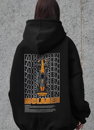 Жіноче оверсайз худі толстовка на флісі з капюшоном та принтом without mclaren black