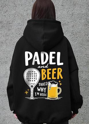Жіноче оверсайз худі толстовка на флісі з капюшоном та принтом without padel and beer black