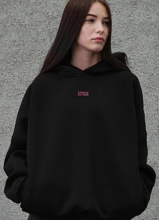 Жіноче оверсайз худі толстовка на флісі з капюшоном та принтом without 1702 pink