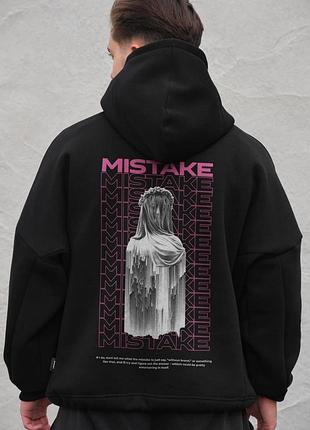 Чоловіче оверсайз худі толстовка на флісі з капюшоном та принтом without mistake black