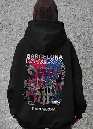 Женское оверсайз худи толстовка на флисе с капюшоном та принтом without barcelona black