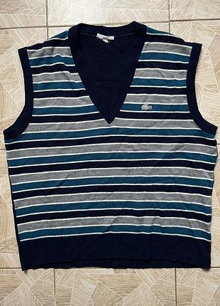 Вязаная жилетка vintage lacoste made in france striped acrylic sweater vest crocodile logo 80s