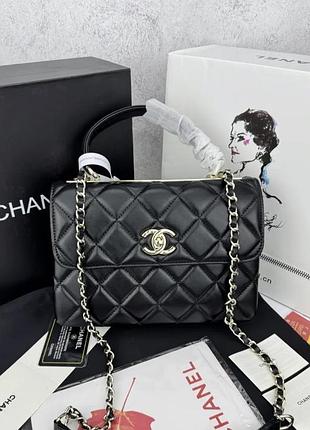 Сумка женская chanel black gold 25x17x8 (оригинал)