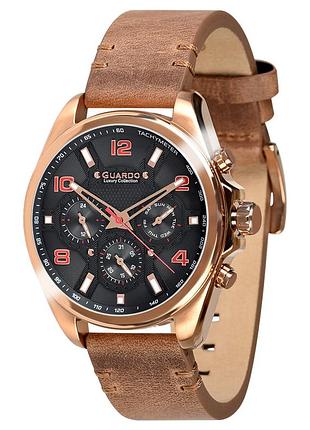 Guardo s01340-4 чоловічий годинник чорний циферблат шкіряний ремінець