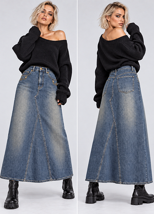 Винтажная джинсовая юбка макси, трапеция, trader jeans company эффект варки
