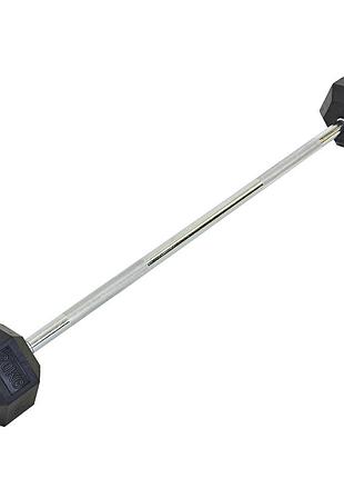 Штанга фиксированная прямая обрезиненная record rubber hexagon barbell ta-6230-20 длина-95см 20кг черный