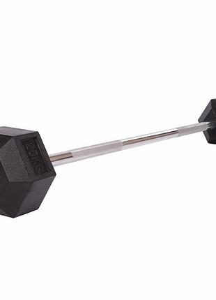 Штанга фиксированная прямая обрезиненная record rubber hexagon barbell ta-6230-25 длина-95см 25кг черный