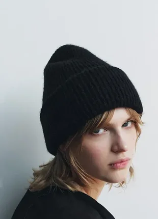 Новая черная шапка бини zara зара с шерстью m 57 см