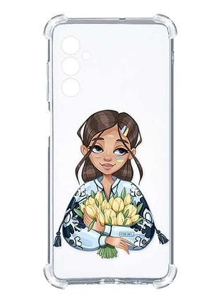 Чехол с утолщёнными углами на samsung galaxy a27 девушка с тюльпанами (принт 22)